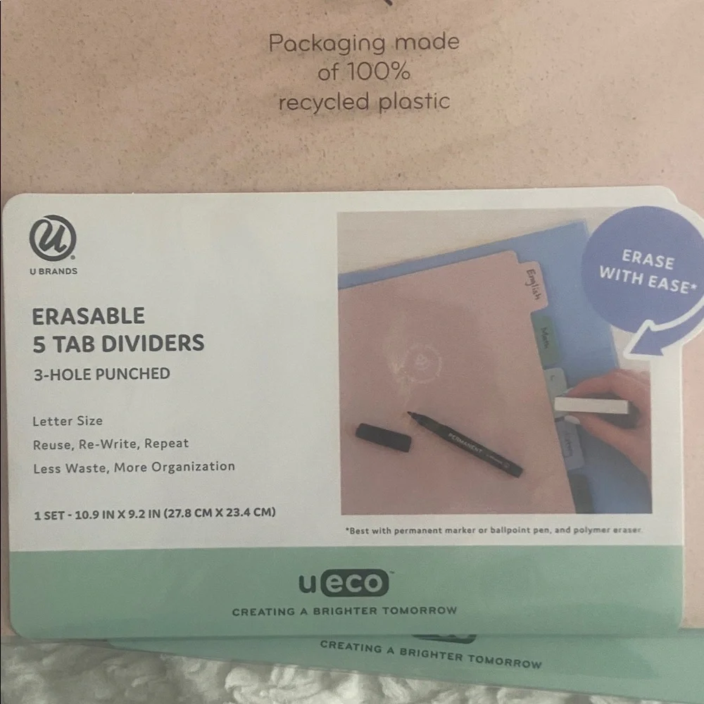 Erasable 5 Tab Dividers in Assorted Colors